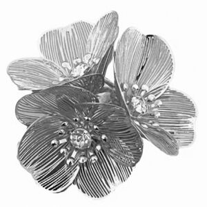 3D Silver Flower Statement Ring | Adjustable Cascading Flowers Floral | NWOT